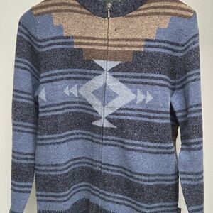 Woolrich Blue and Brown Zip-Up Sweater